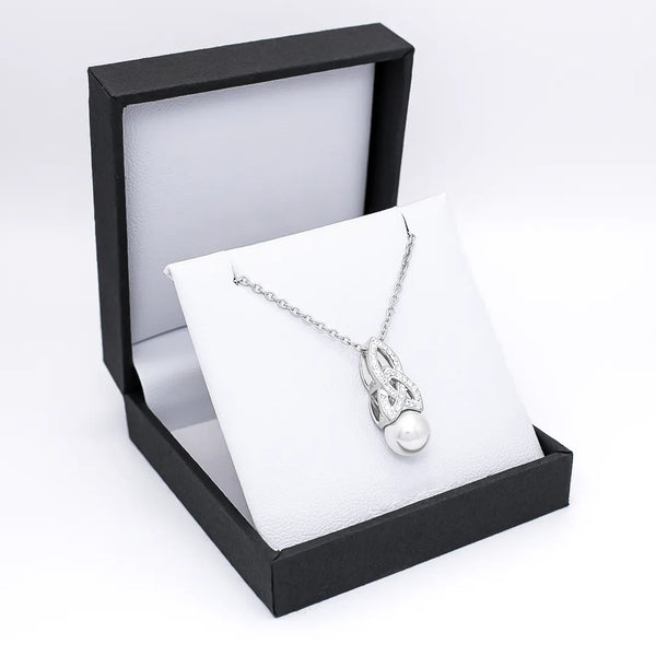 Sterling Silver Trinity Knot Pearl Pendant with Crystals