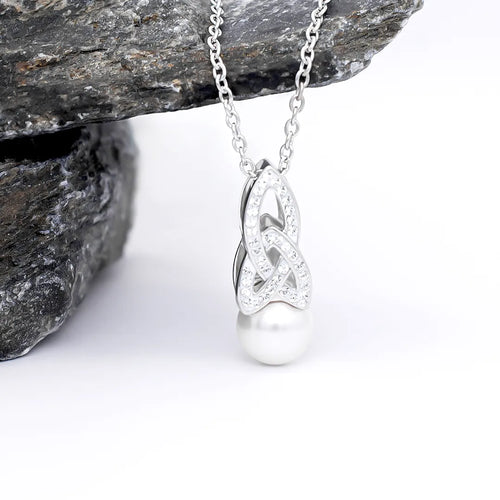 Sterling Silver Trinity Knot Pearl Pendant with Crystals