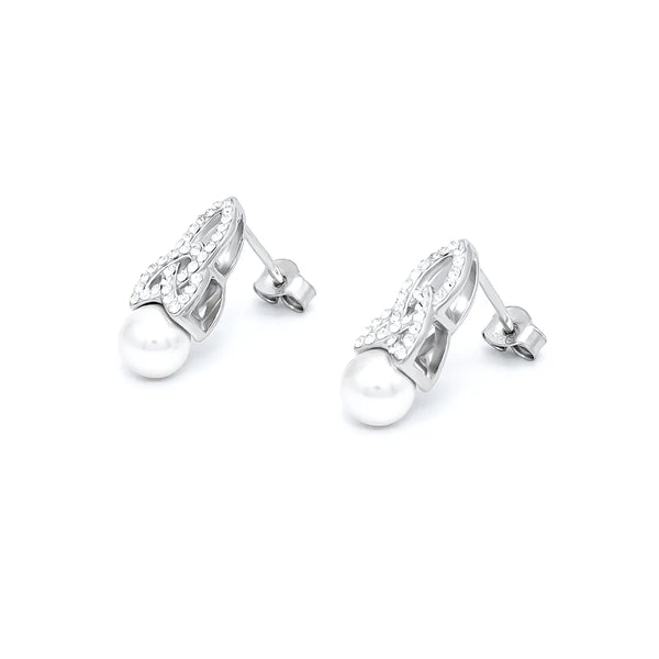 Sterling Silver Trinity Knot Pearl Earrings with Crystals