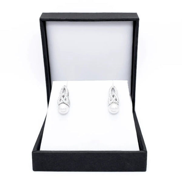 Sterling Silver Trinity Knot Pearl Earrings with Crystals