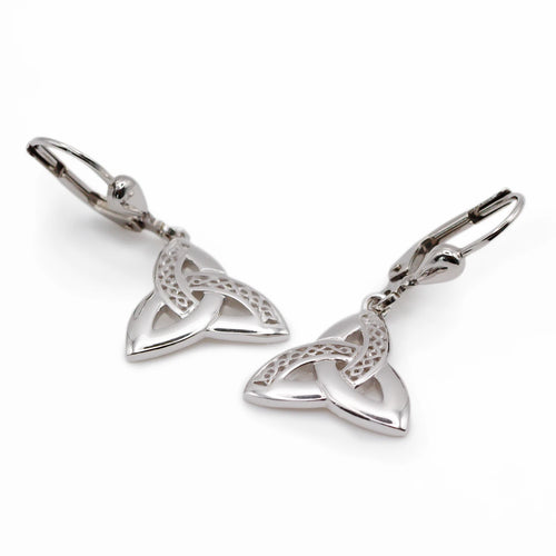 Intricate Silver Celtic Trinity Knot Drop Earrings
