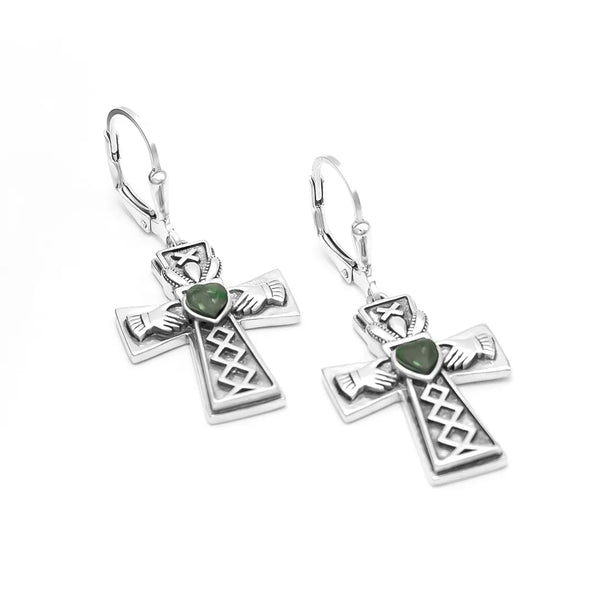Connemara Marble Silver Claddagh Cross Earrings