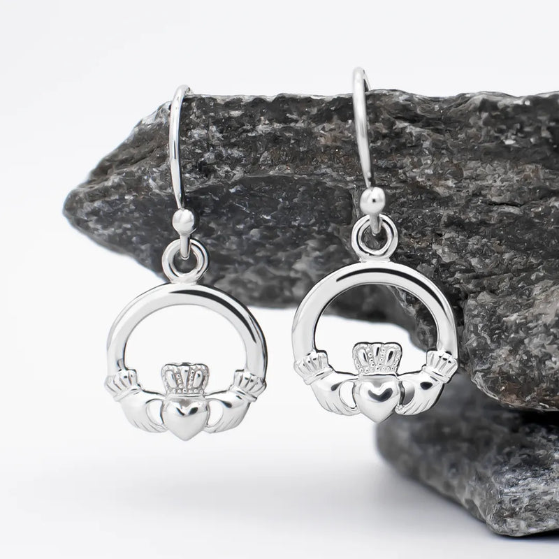 Silver Claddagh Drop Earrings