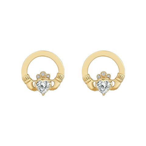 Claddagh Earrings with Heartshaped Lab Diamond