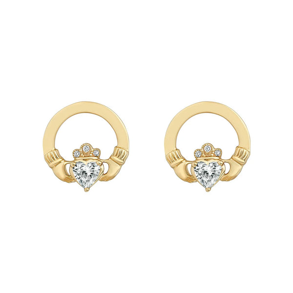 Claddagh Earrings with Heartshaped Lab Diamond