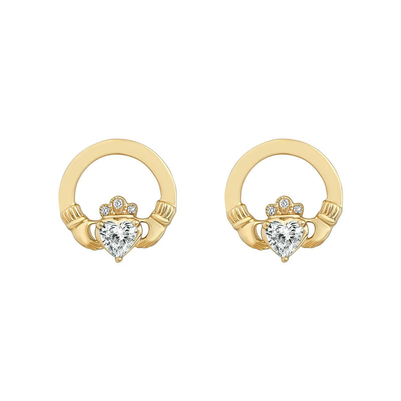 Claddagh Earrings with Heartshaped Lab Diamond