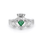 Heartshape Emerald and Diamond Irish Claddagh Ring