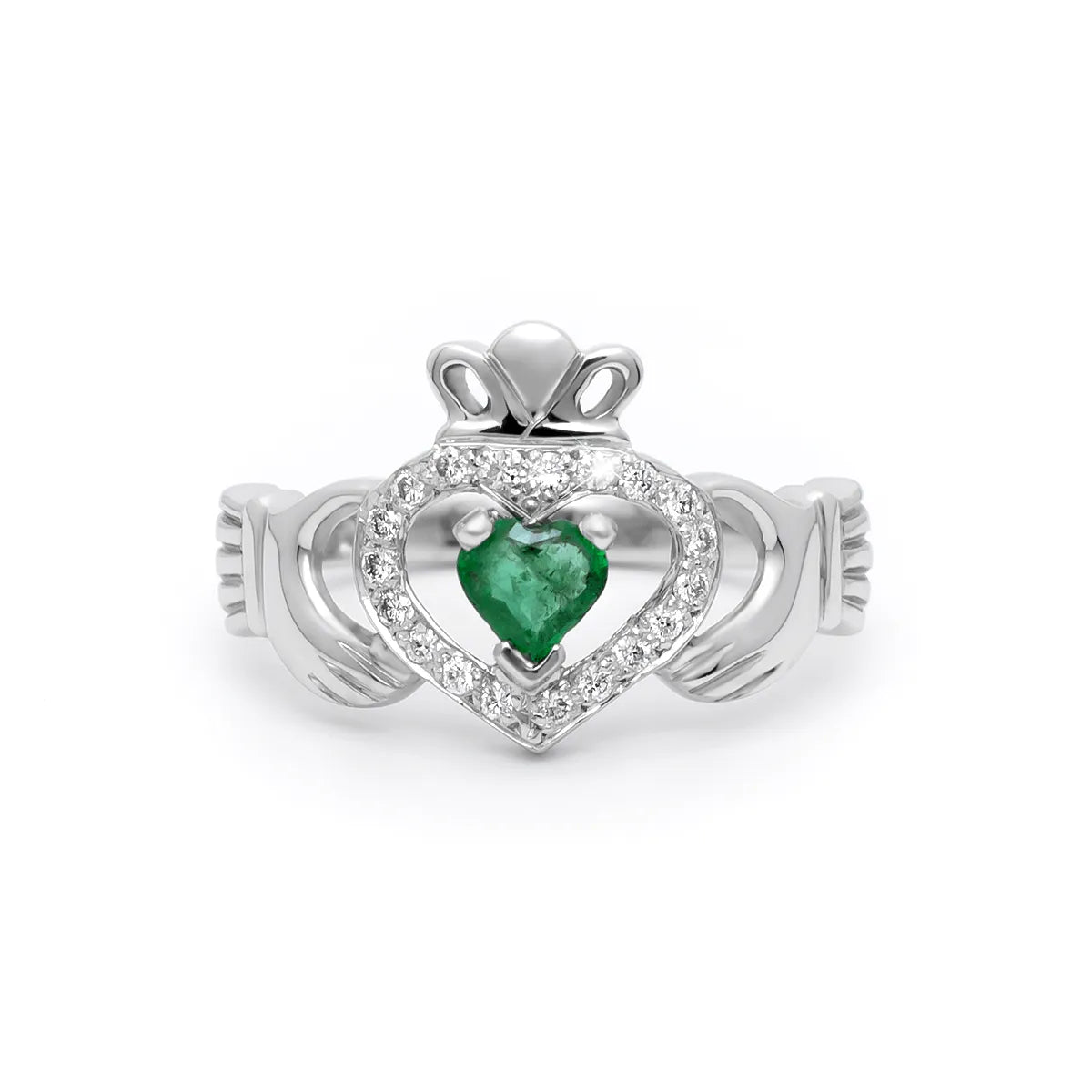 Heartshape Emerald and Diamond Irish Claddagh Ring – view 9