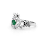 Heartshape Emerald and Diamond Irish Claddagh Ring