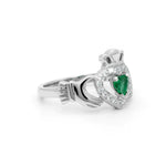 Heartshape Emerald and Diamond Irish Claddagh Ring