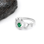 Heartshape Emerald and Diamond Irish Claddagh Ring