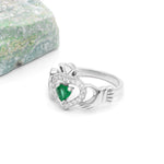 Heartshape Emerald and Diamond Irish Claddagh Ring