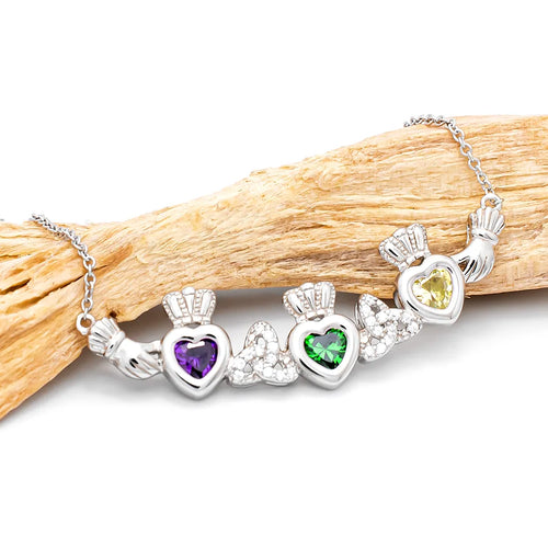 Family Birthstone Claddagh Trinity Knot Pendant