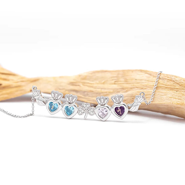 Family Birthstone Claddagh Shamrock Pendant
