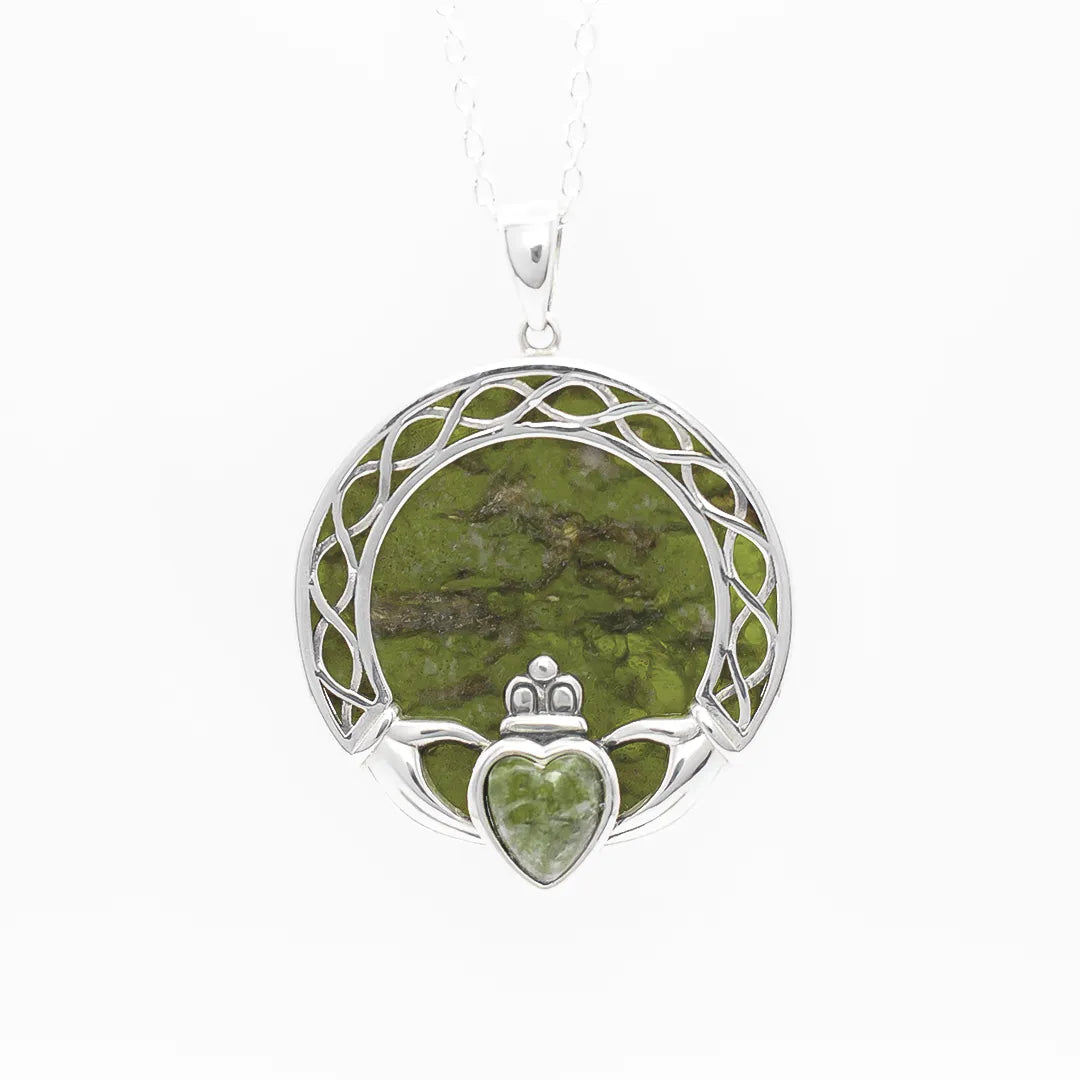 Connemara Marble Sterling Silver Claddagh Pendant – view 5