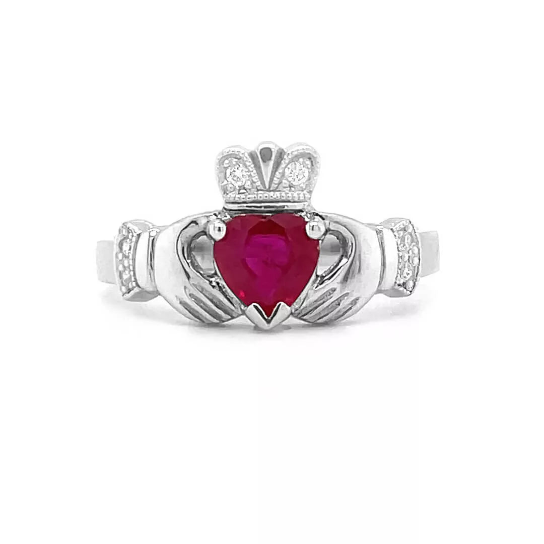 Claddagh Engagement Ring With Heart-shaped Precious Gemstone And Diamonds – view 5
