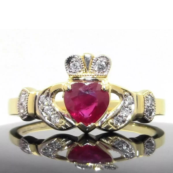 Irish Claddagh Engagement Ring With Gemstone Heart And Diamonds