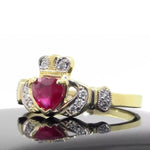 Irish Claddagh Engagement Ring With Gemstone Heart And Diamonds