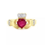 Claddagh Engagement Ring With Heart-shaped Precious Gemstone And Diamonds