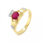Claddagh Engagement Ring With Heart-shaped Precious Gemstone And Diamonds