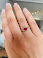 Claddagh Engagement Ring With Heart-shaped Precious Gemstone And Diamonds