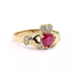 Claddagh Engagement Ring With Heart-shaped Precious Gemstone And Diamonds