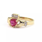 Claddagh Engagement Ring With Heart-shaped Precious Gemstone And Diamonds