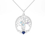 Birthstone Family Claddagh Tree of Life Necklace