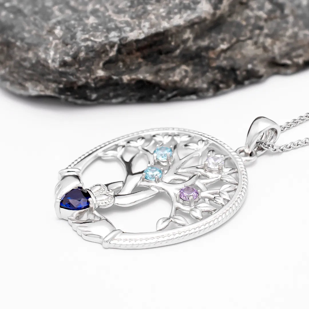 Birthstone Family Claddagh Tree of Life Necklace – view 8