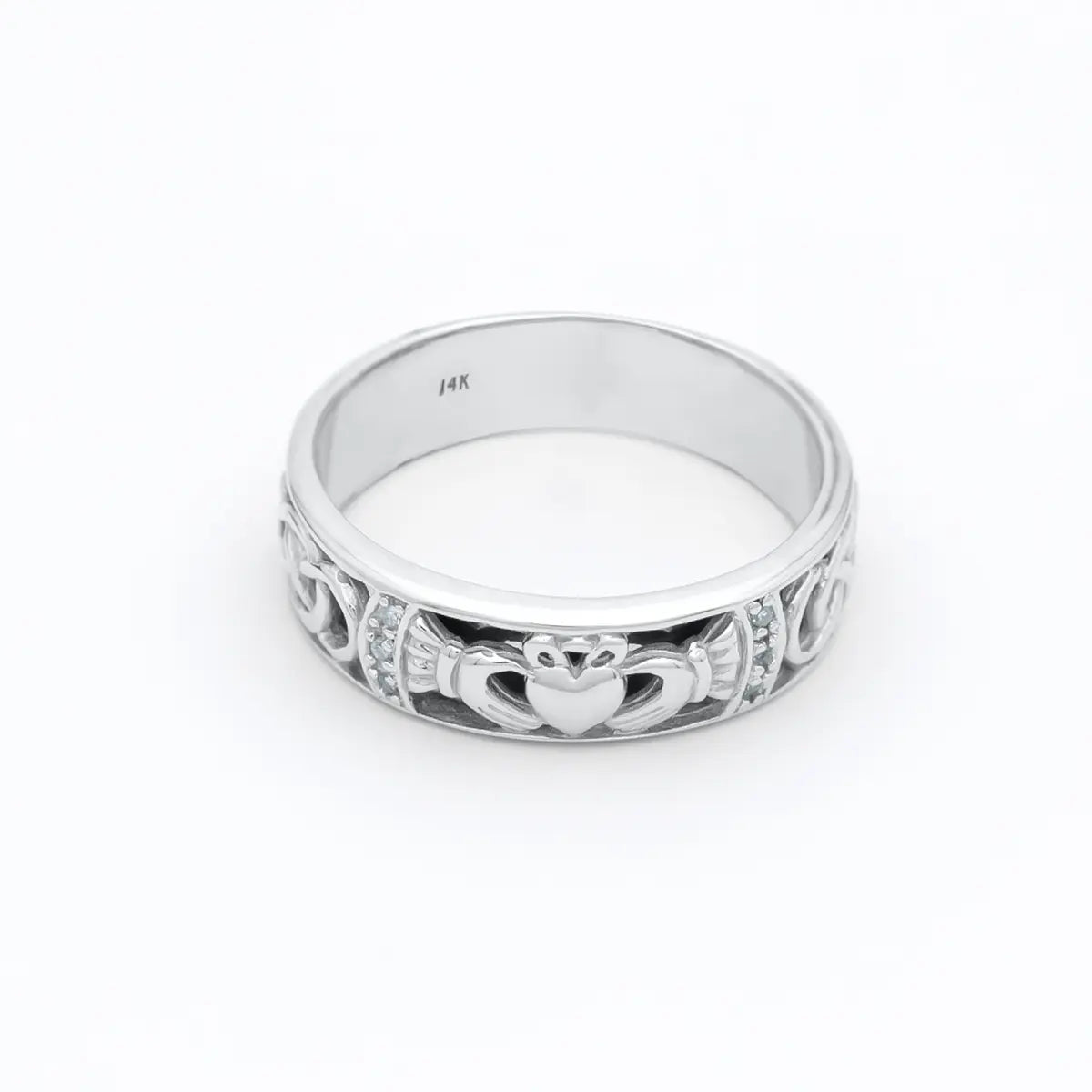 Gents Gold Claddagh Celtic Knot Wedding Band With Diamonds – view 4