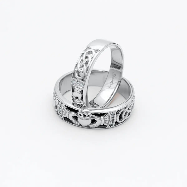 Gents Gold Claddagh Celtic Knot Wedding Band With Diamonds