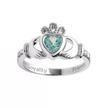 Yellow or White Gold Claddagh Birthstone Ring