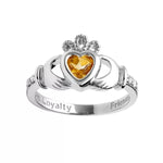 Yellow or White Gold Claddagh Birthstone Ring