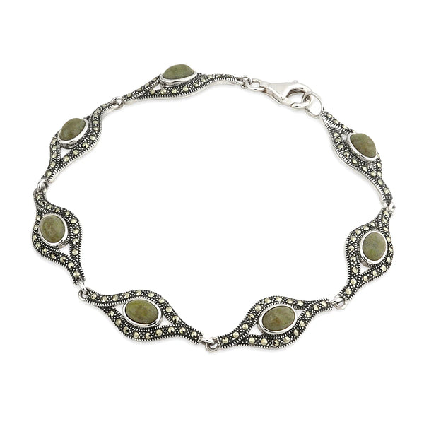 Connemara Marble & Marcasite Celtic Bracelet in Sterling Silver