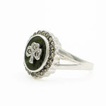 Connemara Marble & Marcasite Shamrock Ring in Sterling Silver