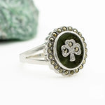 Connemara Marble & Marcasite Shamrock Ring in Sterling Silver