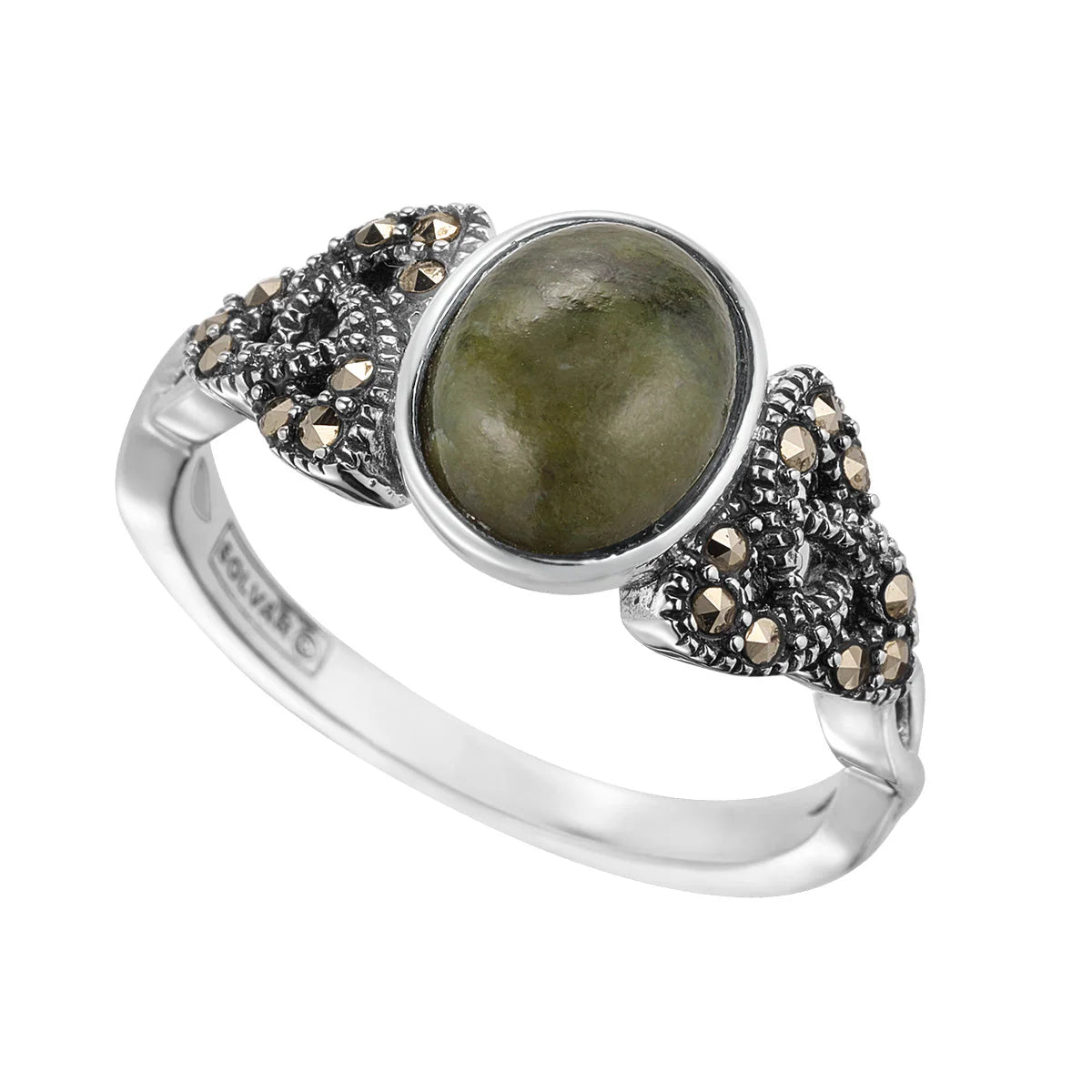Connemara Marble & Marcasite Silver Trinity Knot Ring – view 2
