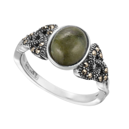 Connemara Marble & Marcasite Silver Trinity Knot Ring