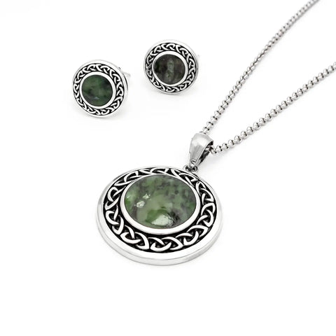 Connemara Marble Celtic Knot Pendant and Stud Earrings Gift Set