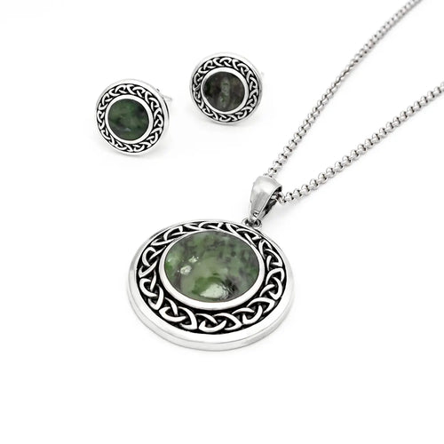 Connemara Marble Celtic Knot Pendant and Stud Earrings Gift Set