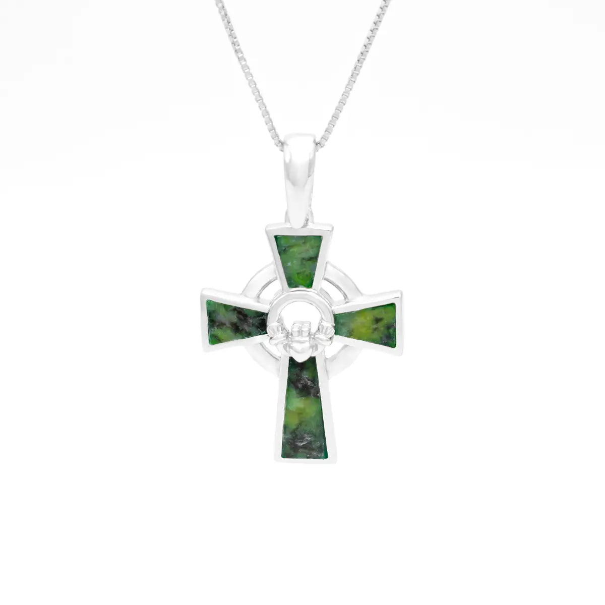 Connemara Marble Claddagh Cross Pendant in Sterling Silver – view 5