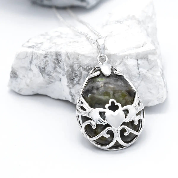 Connemara Marble Claddagh Pendant And Earrings Gift Set