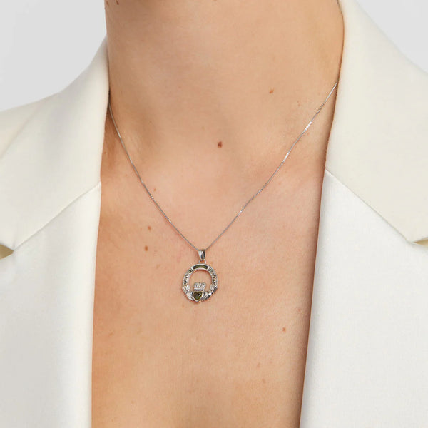 Connemara Marble & Marcasite Claddagh Pendant in Sterling Silver