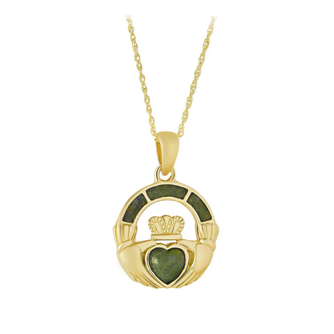 Connemara Marble Gold Claddagh Necklace