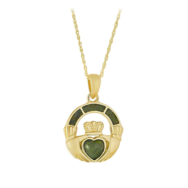 Connemara Marble Gold Claddagh Necklace