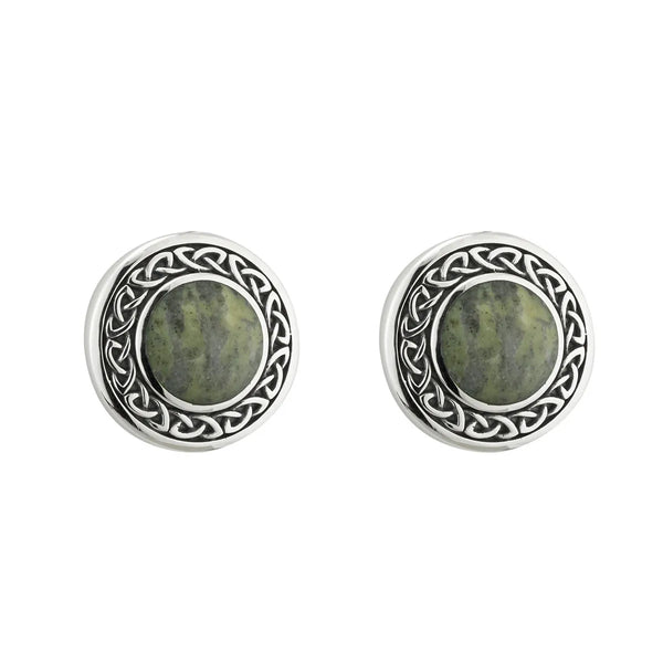 Silver Connemara Marble Round Celtic Stud Earrings