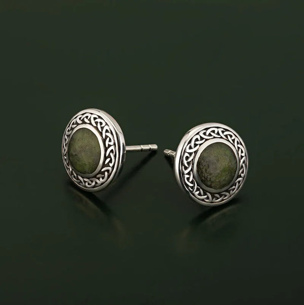Silver Connemara Marble Round Celtic Stud Earrings