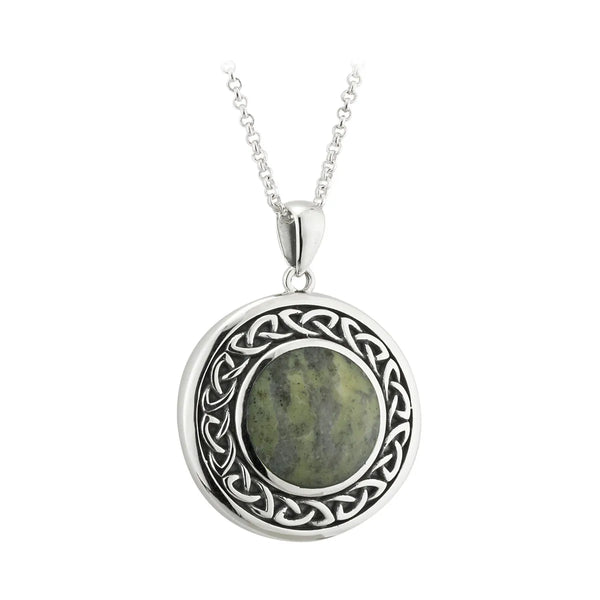 Silver Connemara Marble Round Celtic Knot Pendant
