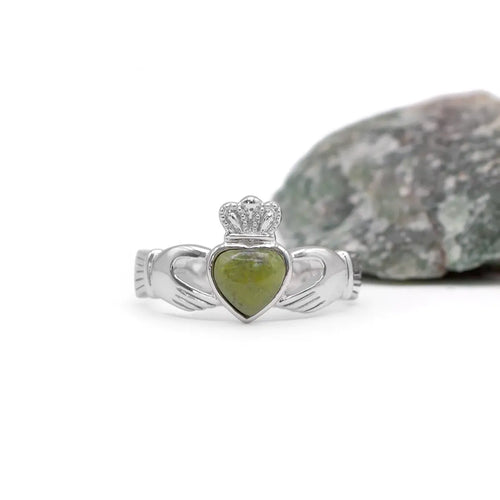 Connemara Marble Claddagh Ring With Celtic Weave Band