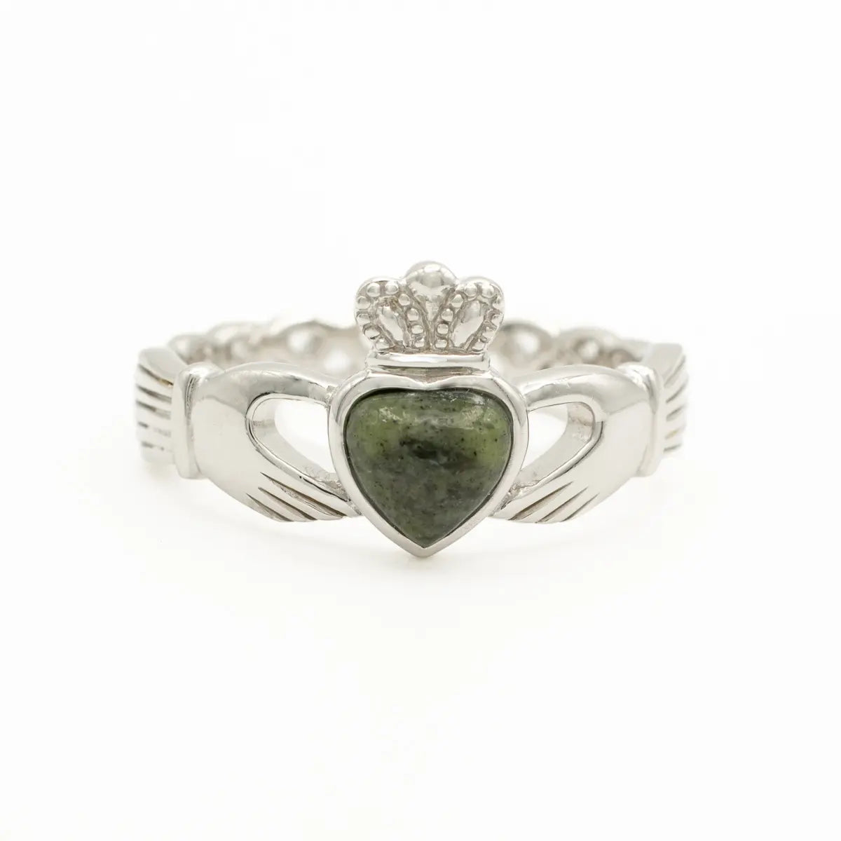 Connemara Marble Claddagh Ring With Celtic Weave Band – view 2